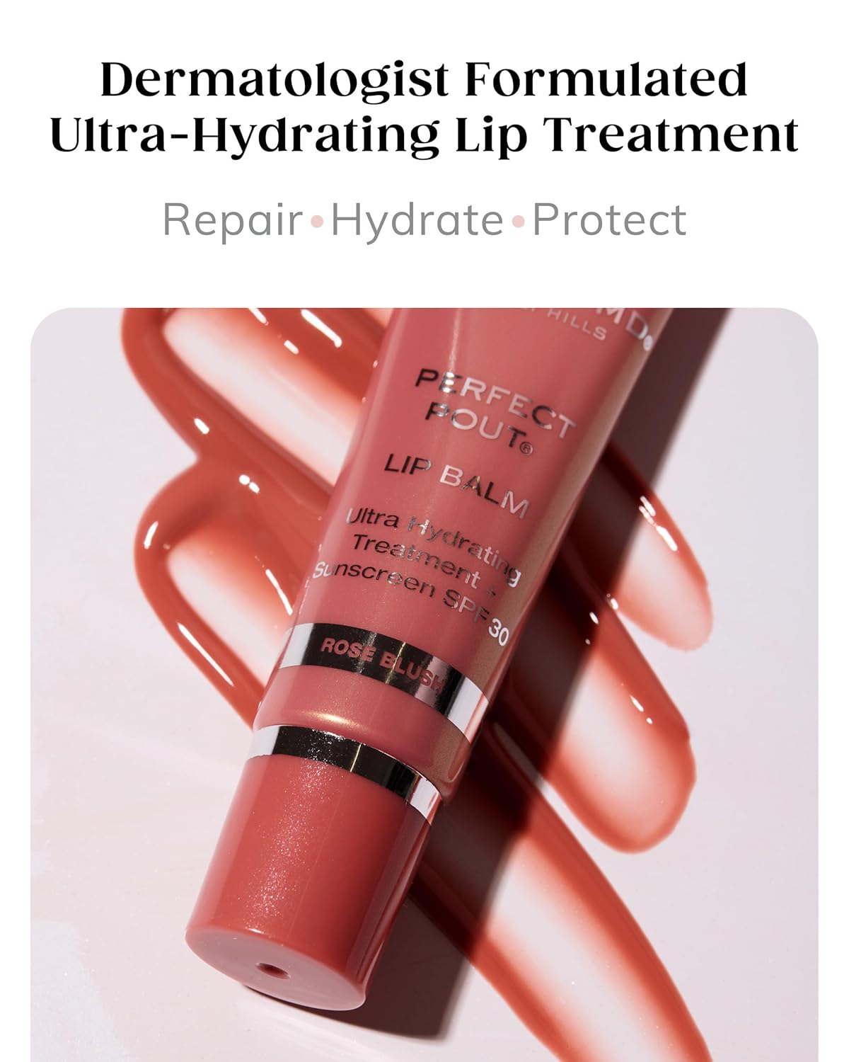 KAPLAN MD Perfect Pout SPF Lip Balm - Ultra Hydrating Lip Treatment for Dry, Chapped Lips - Sunscreen SPF 30 - Smooths Fine Lines - Glossy Finish - Non-Sticky Texture - Pink Peony