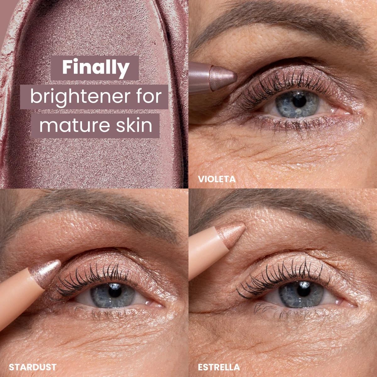 PRIME PROMETICS PrimeEyes Eye Brightener for Mature Women – Creamy Eye Shadow Sticks – Easy Application, Quick Eye Lift Effect – Hypoallergenic, Long Wear, Water-Resistant (Violeta)