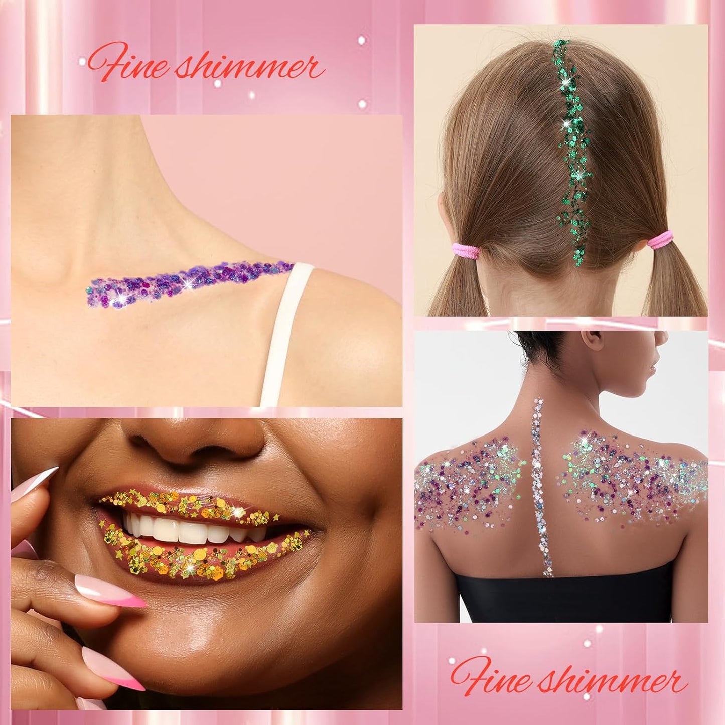 FANDAMEI Body Glitter Kit - 8 Colors 8 ml/Jar for Glitter Makeup, Face Hair Glitter for Kids&Women, Halloween Mermaid Rave, Hair Sparkles