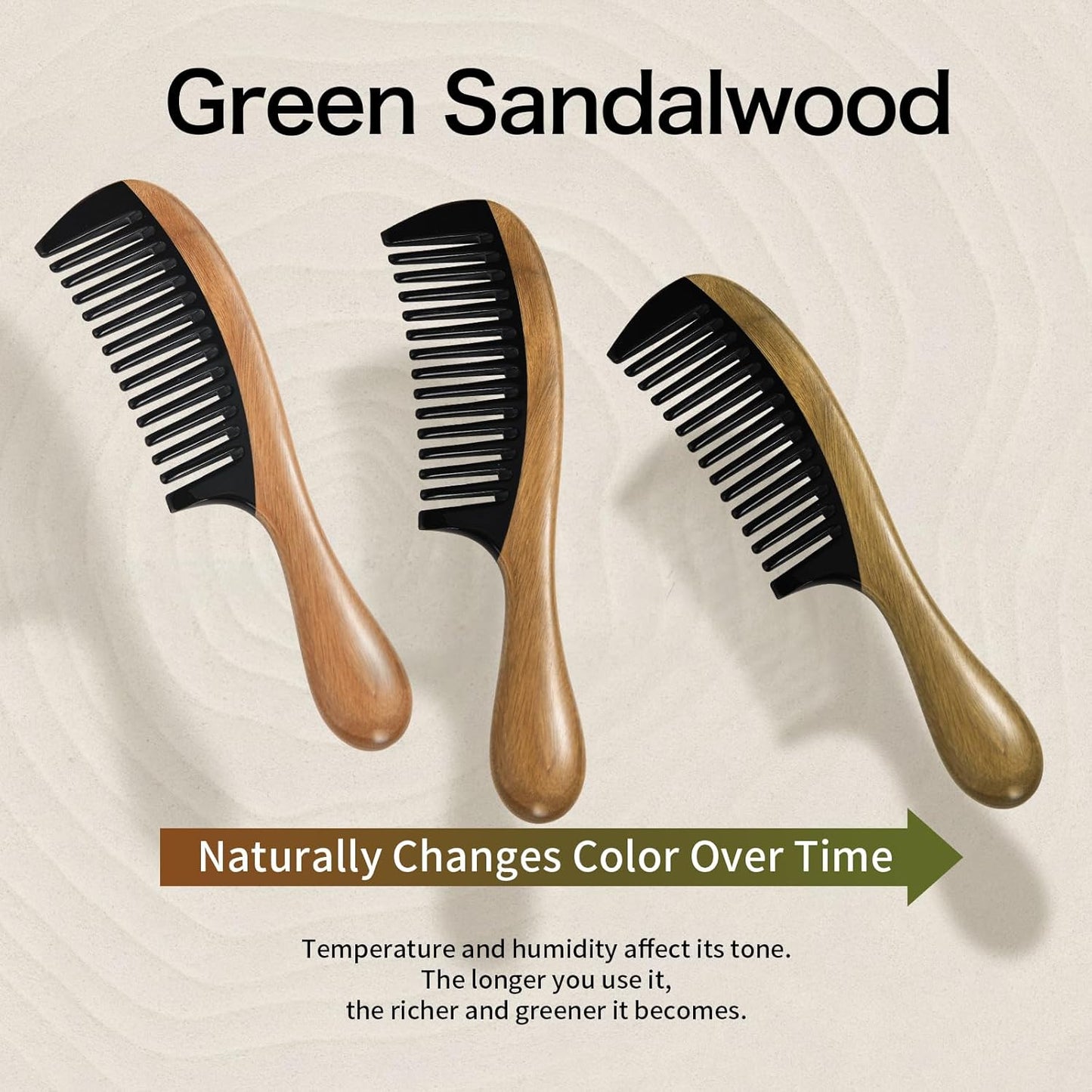 Onedor Buffalo Horn Handmade 100% Natural Green Sandalwood Hair Comb - Anti-Static Sandalwood Scent Natural Hair Detangler Wooden Comb (Wide Tooth)