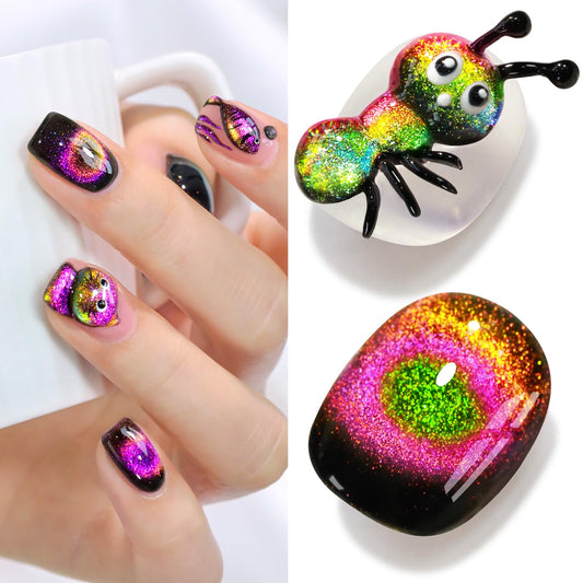 Double Rhythm Cat Eye Gel Polish with Magnet 15ML Holographic Glitter Shimmer Translucent Sheer Color Glass Magnetic Gel Polish Salon DIY at Home (Orange Pink-MC1051)