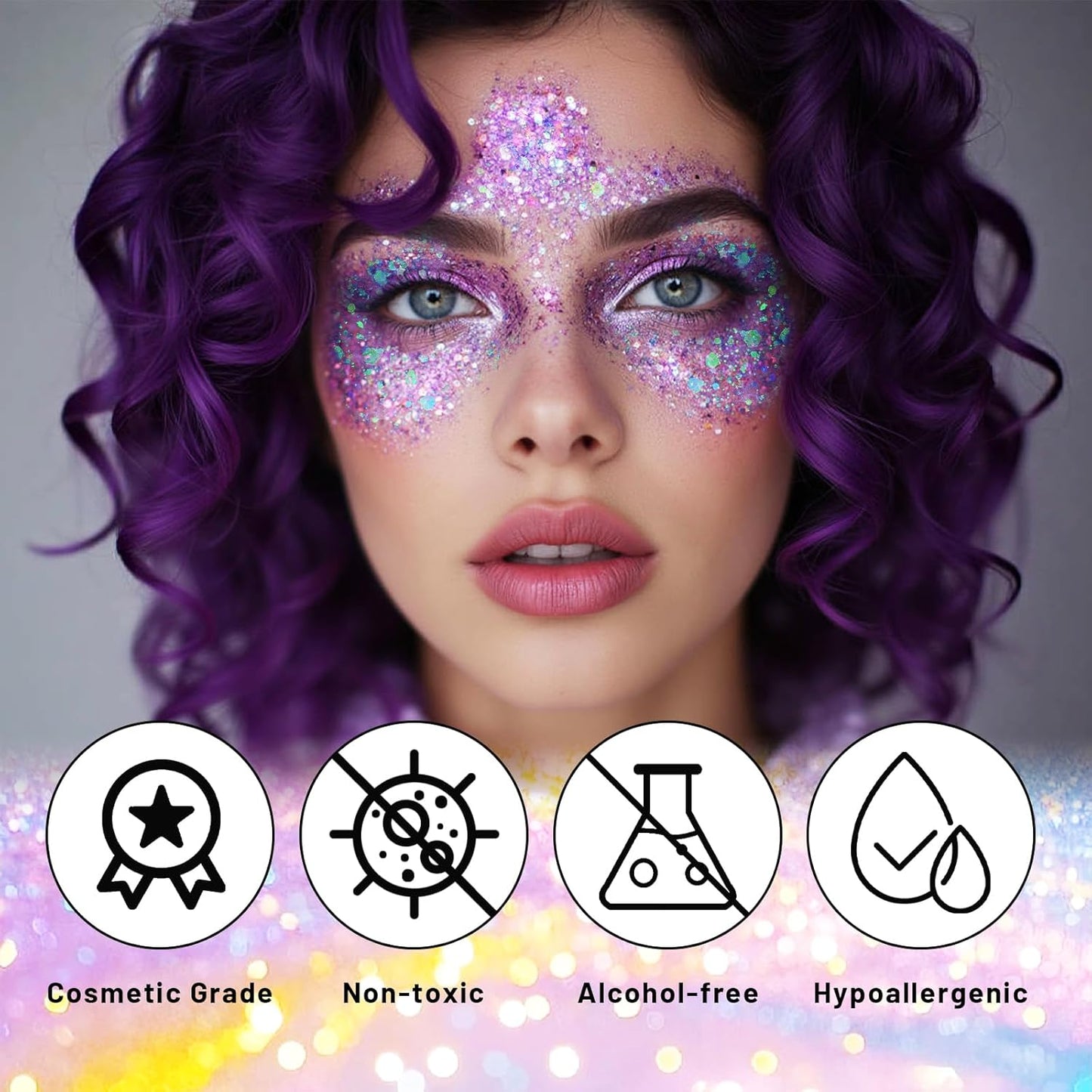 DAGEDA Purple Body Glitter Stick,Sparkly Face Glitter Makeup,Holographic Hair Glitters Mermaid Makeup Rave Outfits for Women, Shimmer Face Paint Stick Singer Concert Accessories