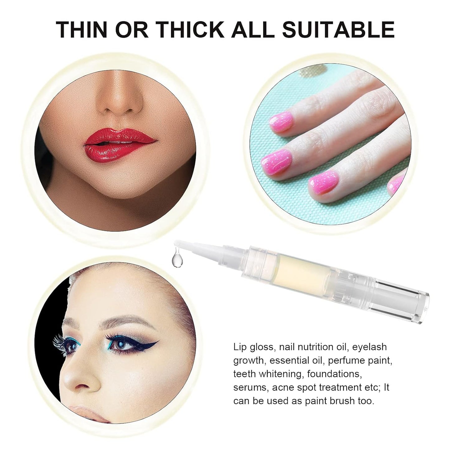 5 pack 5ml Transparent Twist Pen for Cuticle Oil Applicator, Empty Nail Oil Pen with Brush Tip, Eyelash Growth Liquid Tube, Cosmetic Lip Gloss Container (5x)