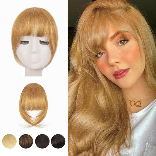BARSDAR Human Hair Clip in Bangs - Real Human Hair Clip in Bangs for Women - Golden Blonde French Bangs Extensions Fringe with Temples Dyeable Real Hair Bangs Hairpieces - Dark Golden Blonde