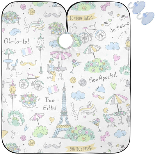 visesunny Barber Cape Paris French Symbols Polyester Hair Cutting Salon Cape Apron Anti-Static Haircut Water-Resistant Shaving Cloth Beard Shaving Bib Hairdressing Cape