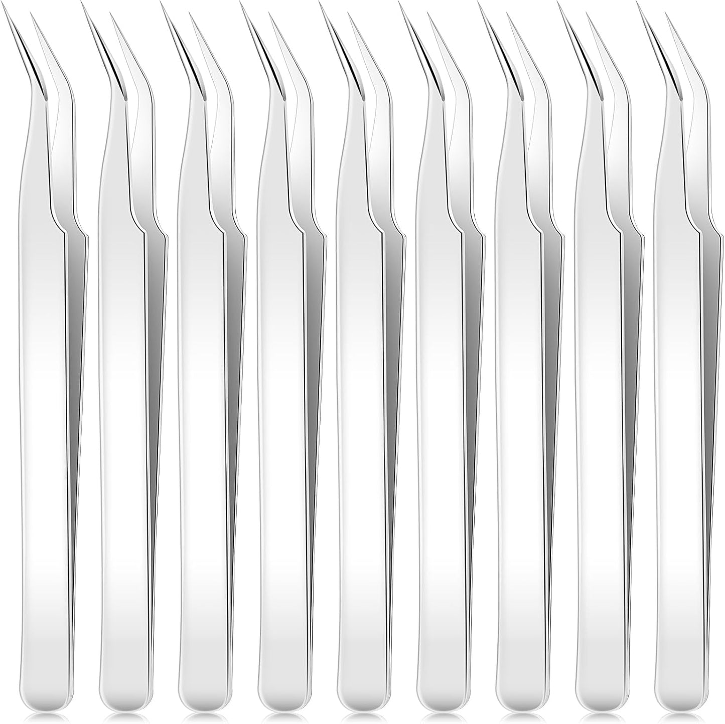 Honoson 9 Pieces Curved Pointed Craft Tweezers Stainless Steel Precision Tweezer with Protective Cover for Rhinestones Dried Flowers Craft Stickers Eyelash Extension Jewelry Making(Silver)