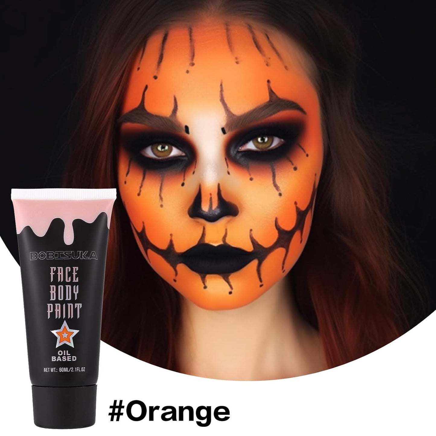 BOBISUKA Orange Face Body Paint, High Pigmented Face Painting Kit for Halloween Makeup, Scary Pumpkin, Tiger Cosplay, Costume, SFX Special Effect and Theme Parties（2.1 Fl.oz）