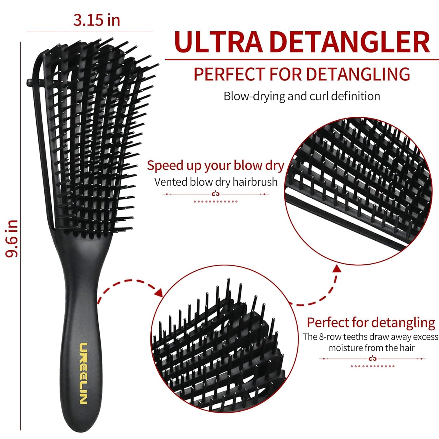 Hair Brush set for Curly, Detangling Hair Brush for Afro America/African Hair Textured 3a to 4c, Detangler Brush for Women Men Kids Styling Defining (Black)