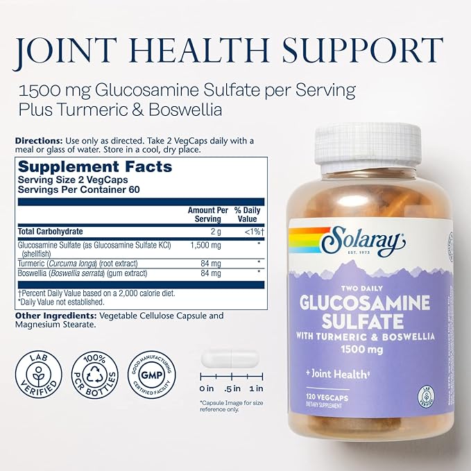 SOLARAY Glucosamine Sulfate 1500mg, Healthy Joint 60-Day Money 60 Serv, 120 VegCaps