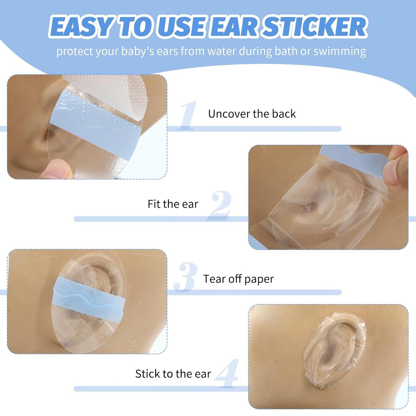 Upgraded Version 80Pcs Ear Covers for Shower ＆ Swimming, Ear Water Protection, Waterproof ＆ Lightweight, Cotton Included | Silicone-Gel