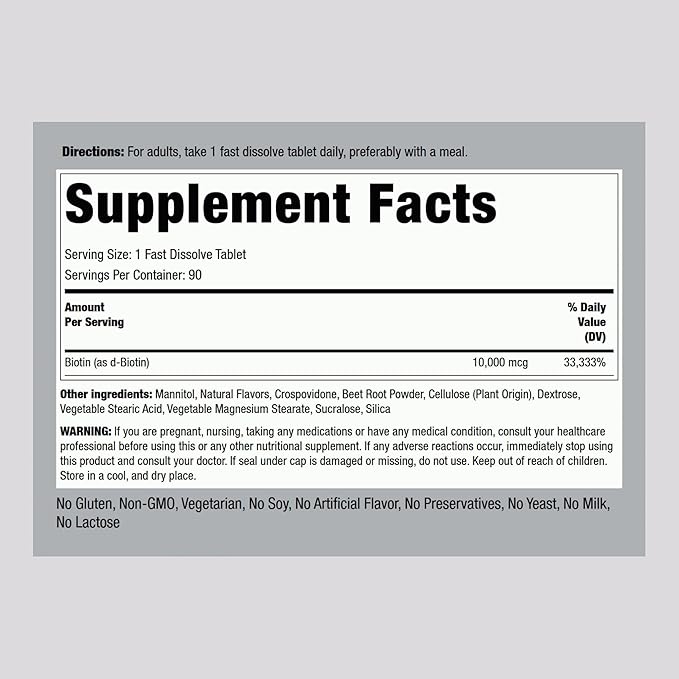 Piping Rock Biotin 10000mcg | 90 Berry Flavor Tablets | Max Strength and Highly Absorbable | Fast Dissolve | Sublingual, Vegetarian, Non-GMO, Gluten Free Supplement