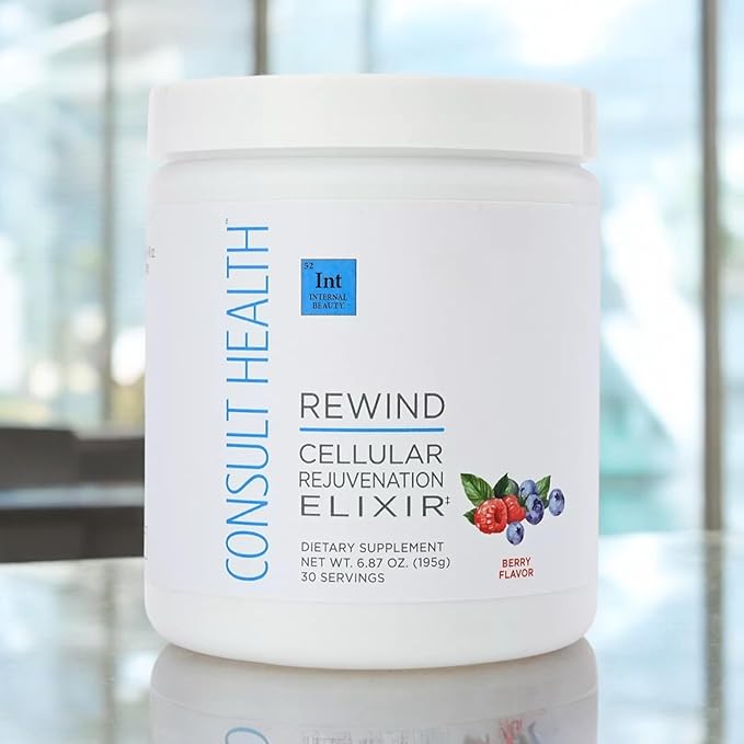 Consult Health Rewind Cellular Rejuvenation Elixir Powder Drink Mix - Lycopene, Polyphenols, Collagen & MSM -Collagen & Elastin Support for Joints, Skin, Hair and Nails - Berry Flavor - 30 Servings