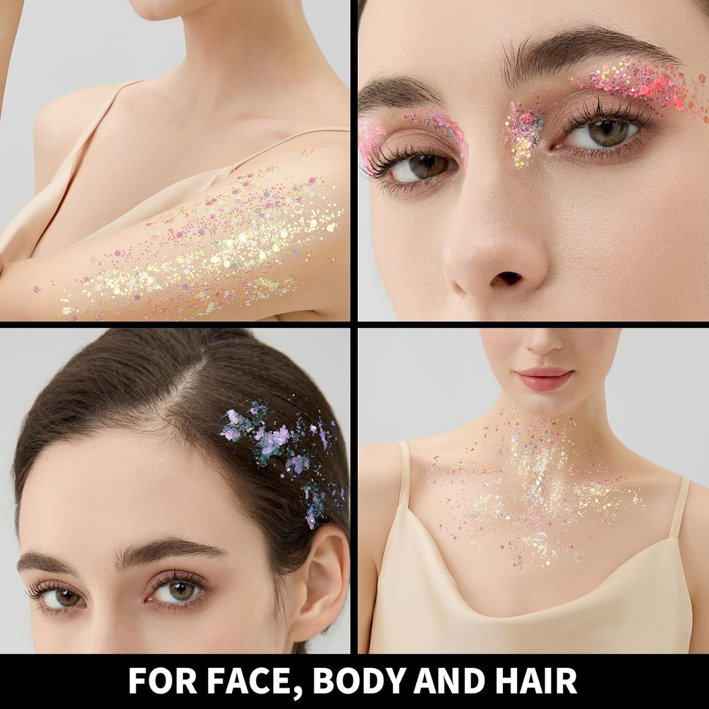 Teenitor 6 Colors Glow in The Dark Glitter Gel, Face Glitter Gel, Body Glitter Hair Glitter for Halloween Makeup UV Black Light Party Cheer Raves Festivals