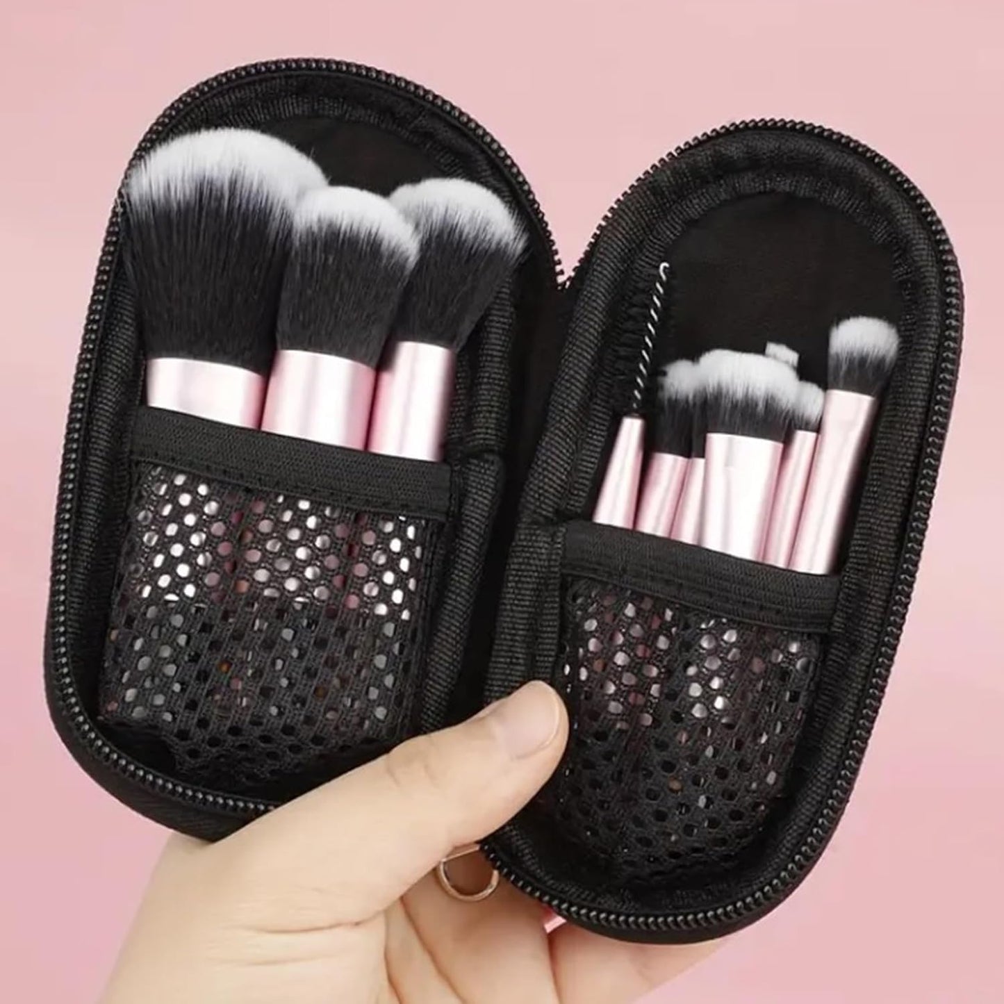 16pc Beginner Mineral Makeup STARTER KIT with 10 BRUSH SET (5gm)Sample Size Foundation, Primer, Blush, Bronzer, Setting Powder for Learning, Occasional Use & First Time Users, Travel Size Kit (Ebony)