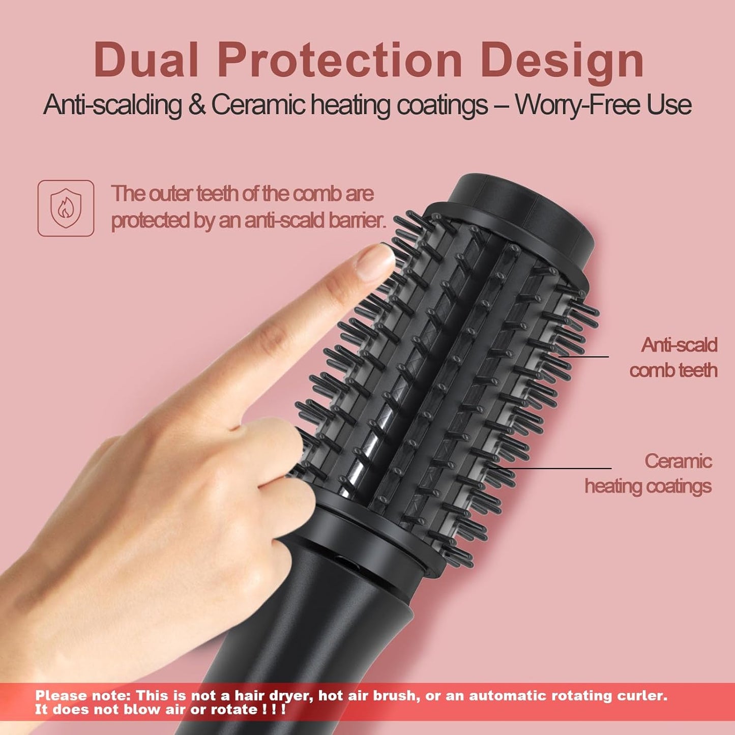 Youbella Cordless Hair Curling Iron Brush, Mini Travel Hot Straightener Comb, 3-In-1 Portable Wave Curling Wand, 1.5″ Ionic Heated Brush, USB Rechargeable Hair Curler, All Black –No Automatic Rotation