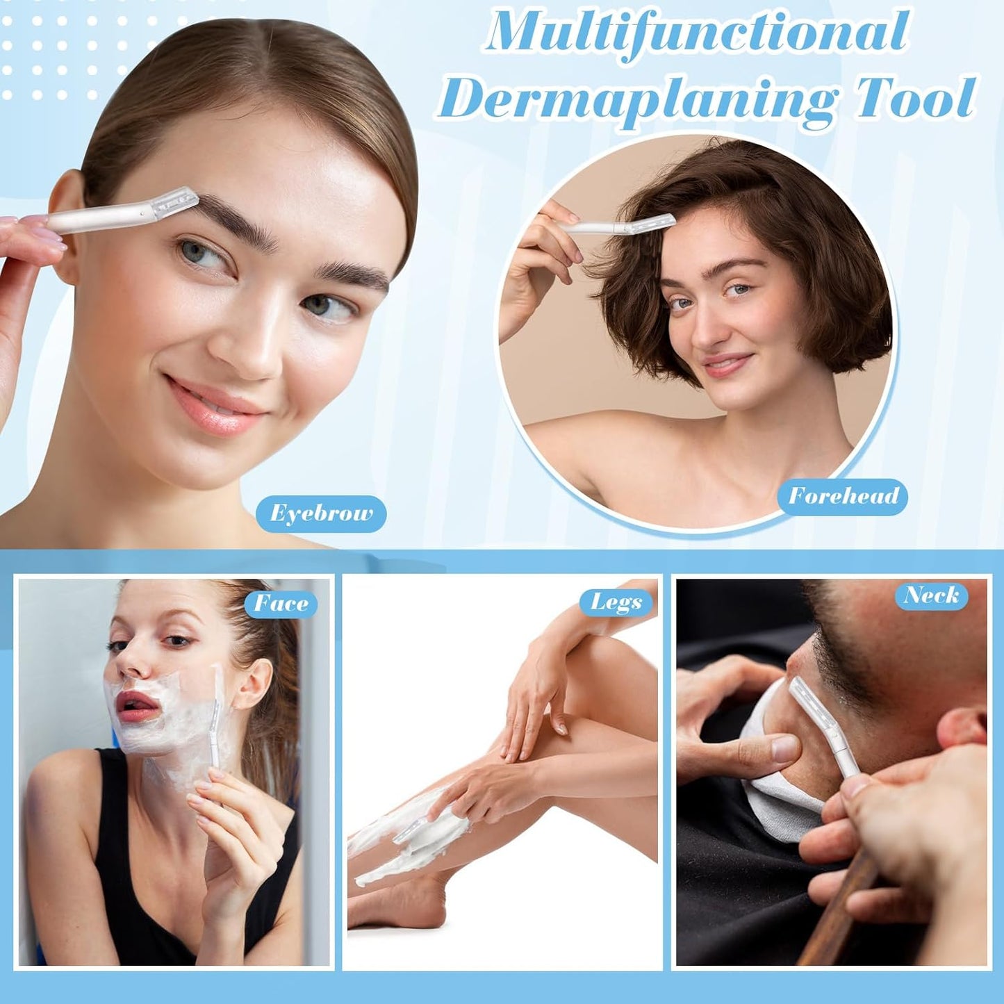 16 Count Dermaplane Razor for Women Face, Professional Facial & Eyebrow Hair Remover, Gentle Skin Exfoliation with Precision Blades，Transparent