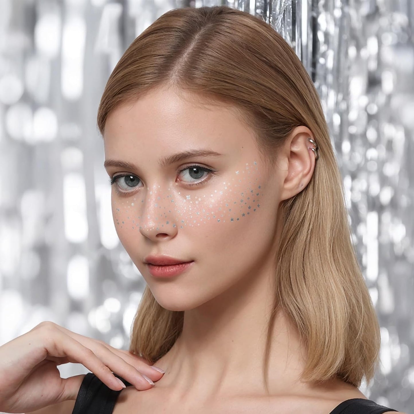 12Pcs Glitter Freckles, Glitter Freckles Silver Freckles, Makeup Patches, Makeup Freckles for Girls Women Silver