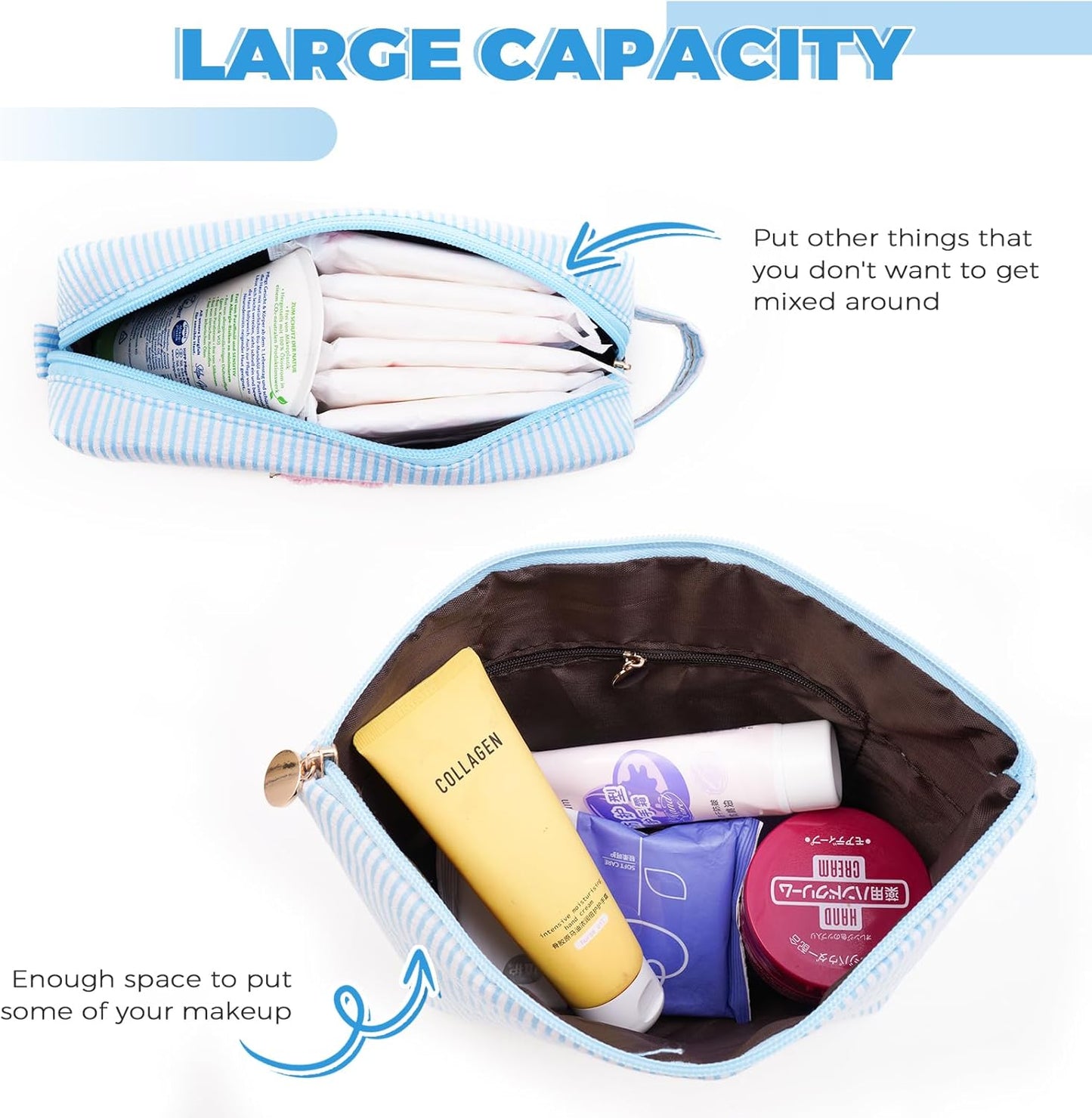 Personalized Makeup Bag for Women Girls - Fashion Cosmetic Bag Trendy Travel Toiletry Bag with Initials Letter - Teen Gifts - Blue,P