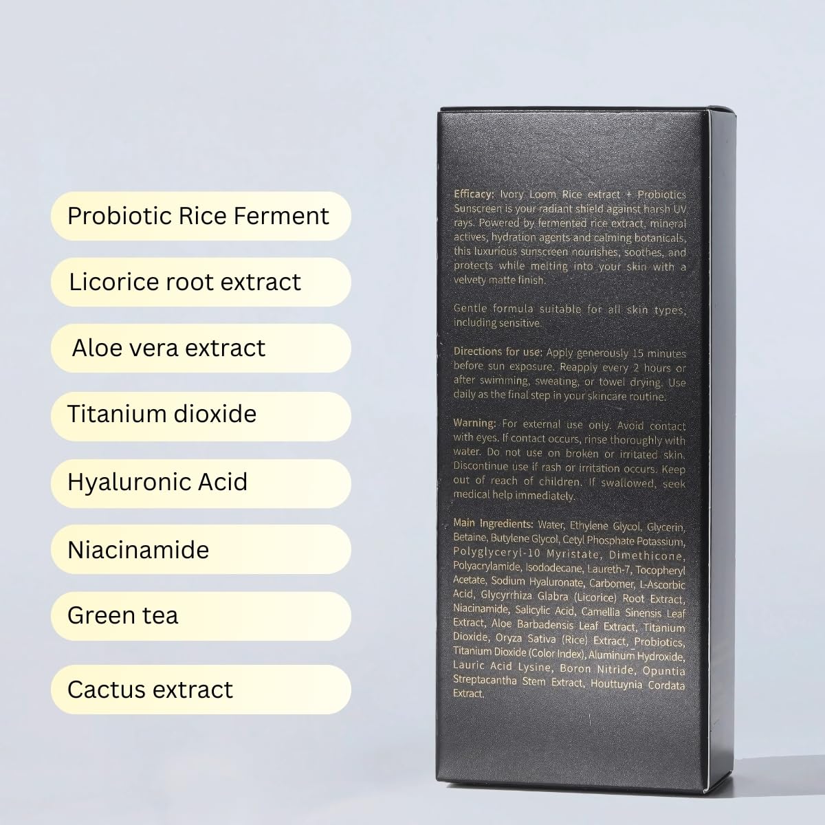 ivoryloom SPF 50 PA++++ Mineral Sunscreen | Fast Absorbing Hydration with Rice Ferment, Niacinamide, Hyaluronic Acid, Titanium Dioxide | Broad Spectrum | No White Cast | Reef Safe | 1.7 OZ