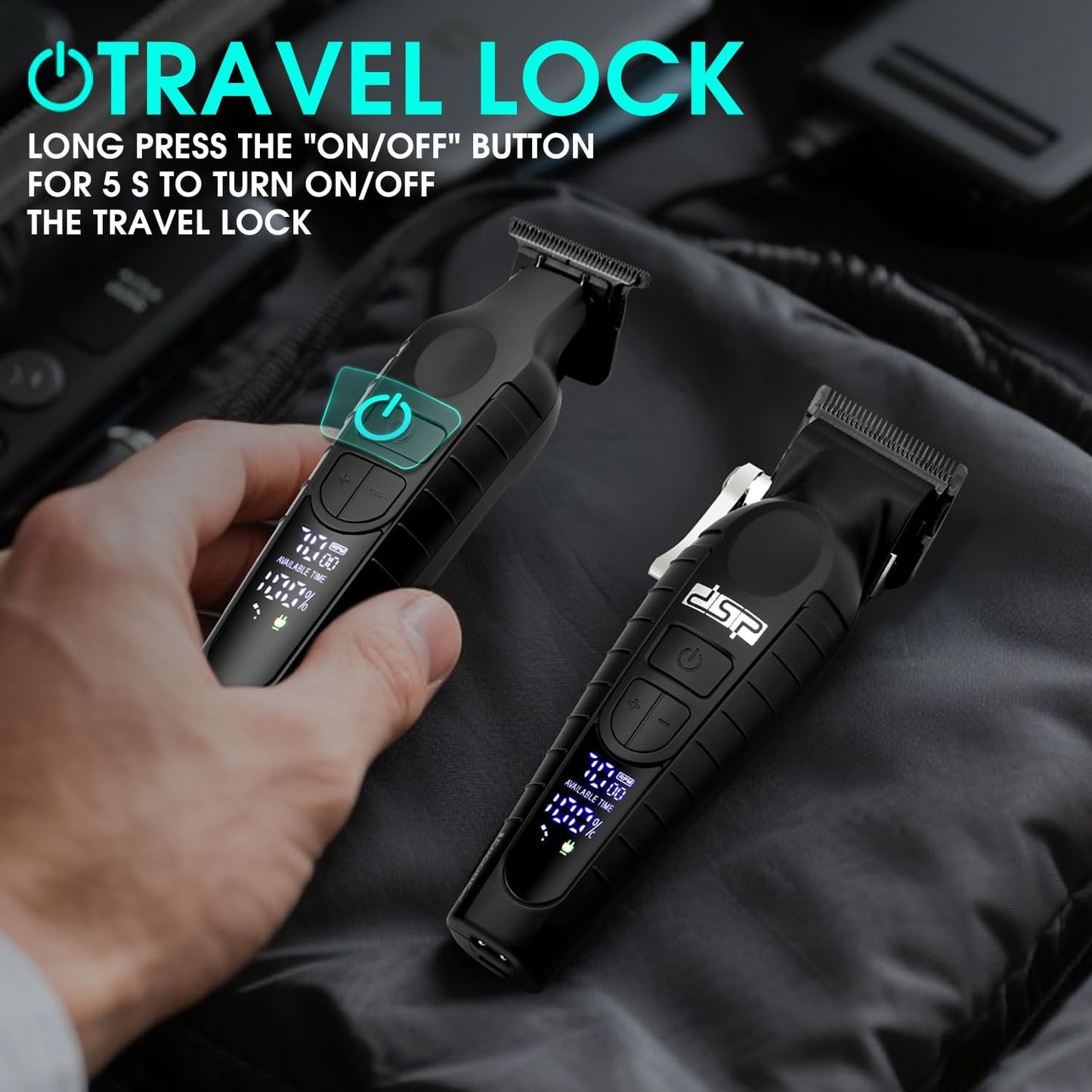 DSP Professional Hair Clippers Set for Men, Cordless Barber Clipper Beard Trimmer DLC, USB Rechargeable, Speeds Adjustable, Travel Lock, Low Noise with Charging Base