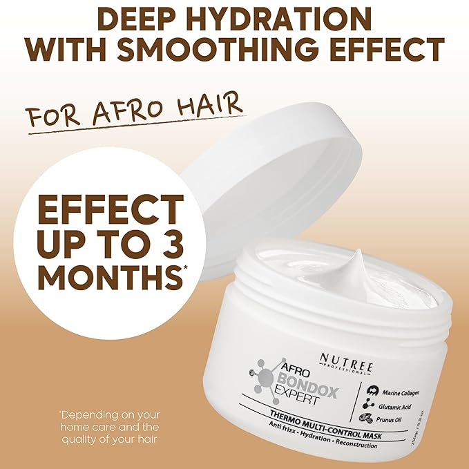 AFRO BRAZILIAN BONDOX Hair Relaxer Alternative – Extra Strong Thermal Hair Mask 8.8oz for Damaged Hair – Straightening Treatment for All Hair Types, Especially Afro 4A 4B 4C – With Almond Oil, Shea Bu