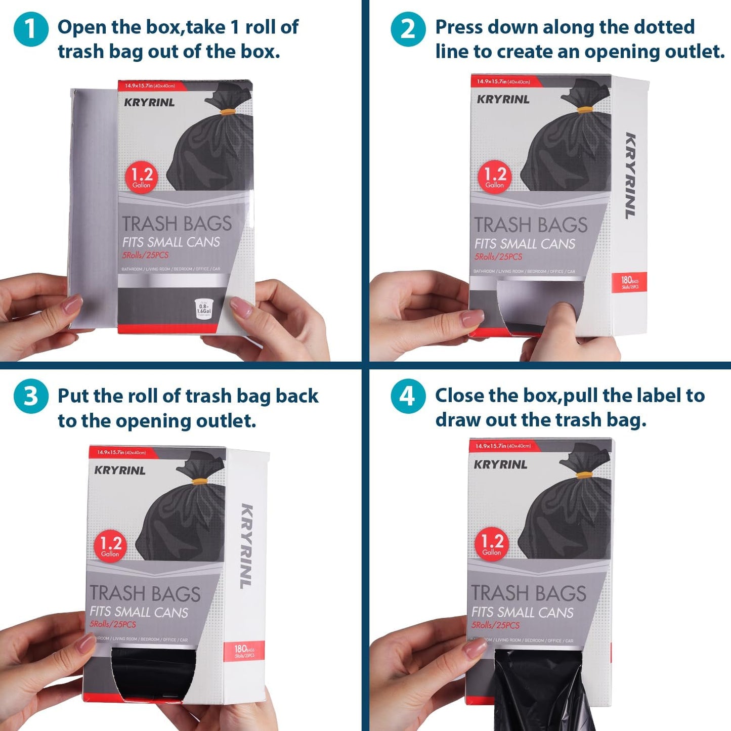 1.2 Gallon Flap-Tie Mini Trash Bags 125 Count Small, Leak Proof and Tear Resistant Garbage Bags for Bathroom, Kitchen, Office, Car, and Travel Durable Plastic Bin Liners, Black