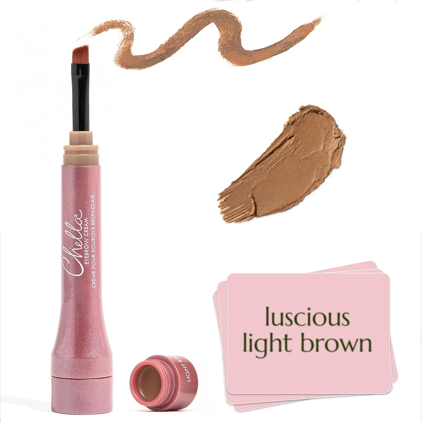 Chella Eyebrow Cream, Luscious Light Brown - Vegan, Cruelty Free, Paraben Free, Gluten Free Eyebrow Pomade Makeup - Long Wearing, Velvet Consistency, Water Resistant