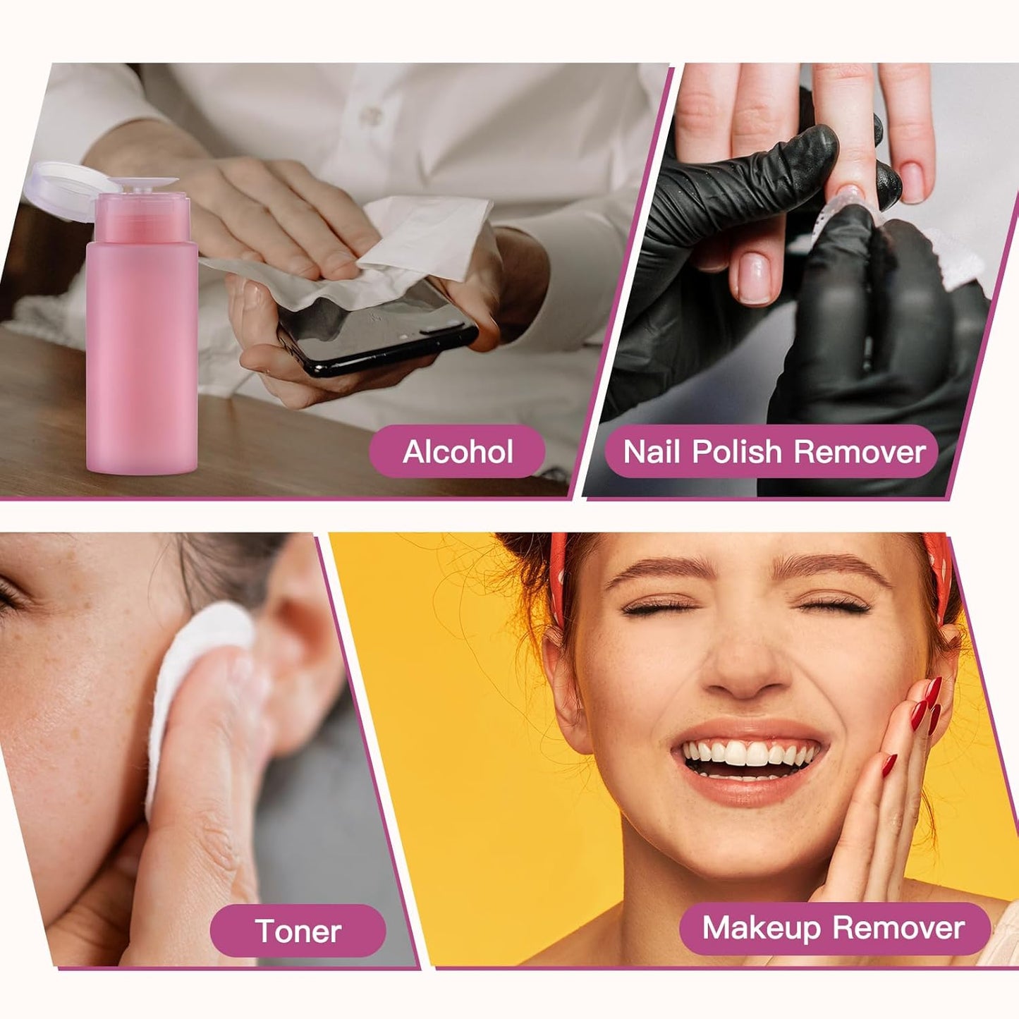 5.3oz Nail Polish Remover Bottle, 10PCS Push Down Pump Alcohol Dispenser, Empty Makeup Acetone Containers (Pink)