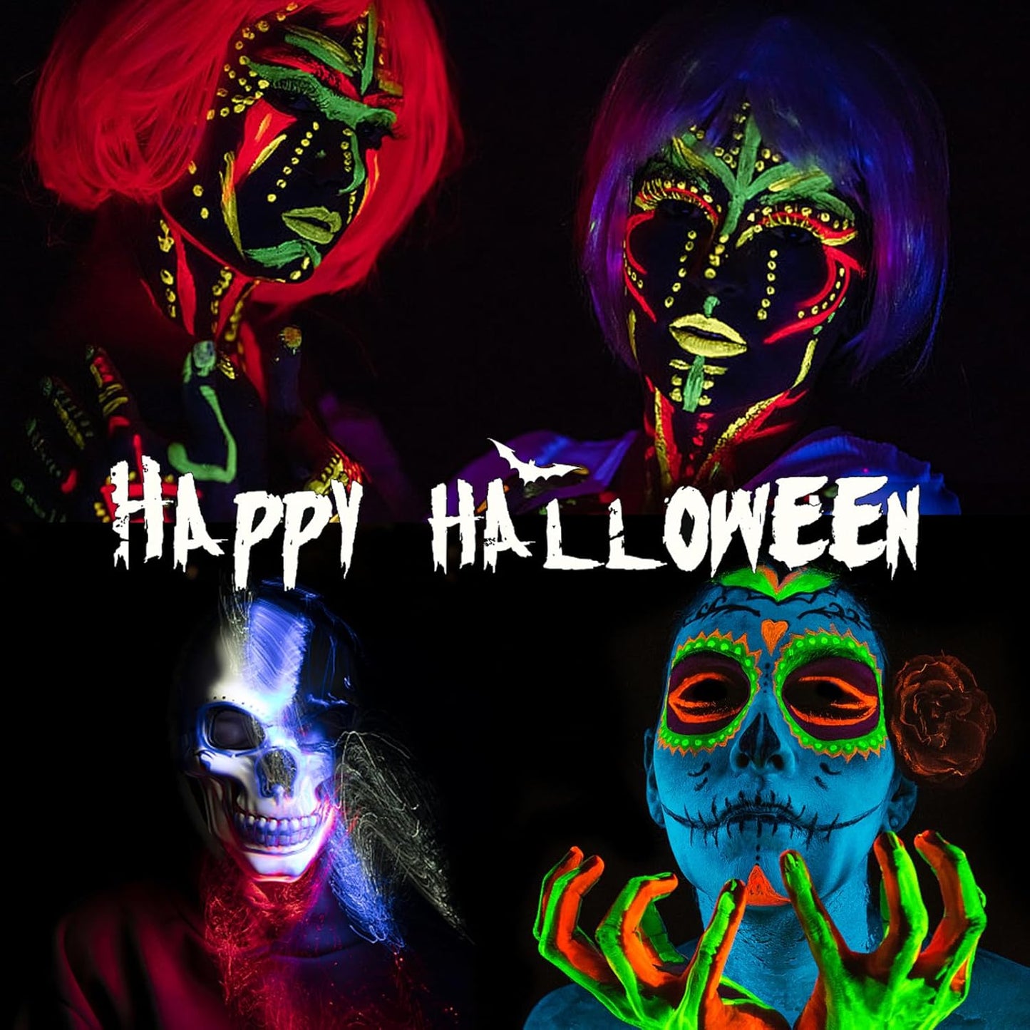 Glow UV Blacklight Face Paint,Neon Fluorescent Body Painting Palette,Water Activated Makeup Eyeliner,Water Based Glow In The Dark Party Halloween Washable for Adult Body Paint Set (12 color)