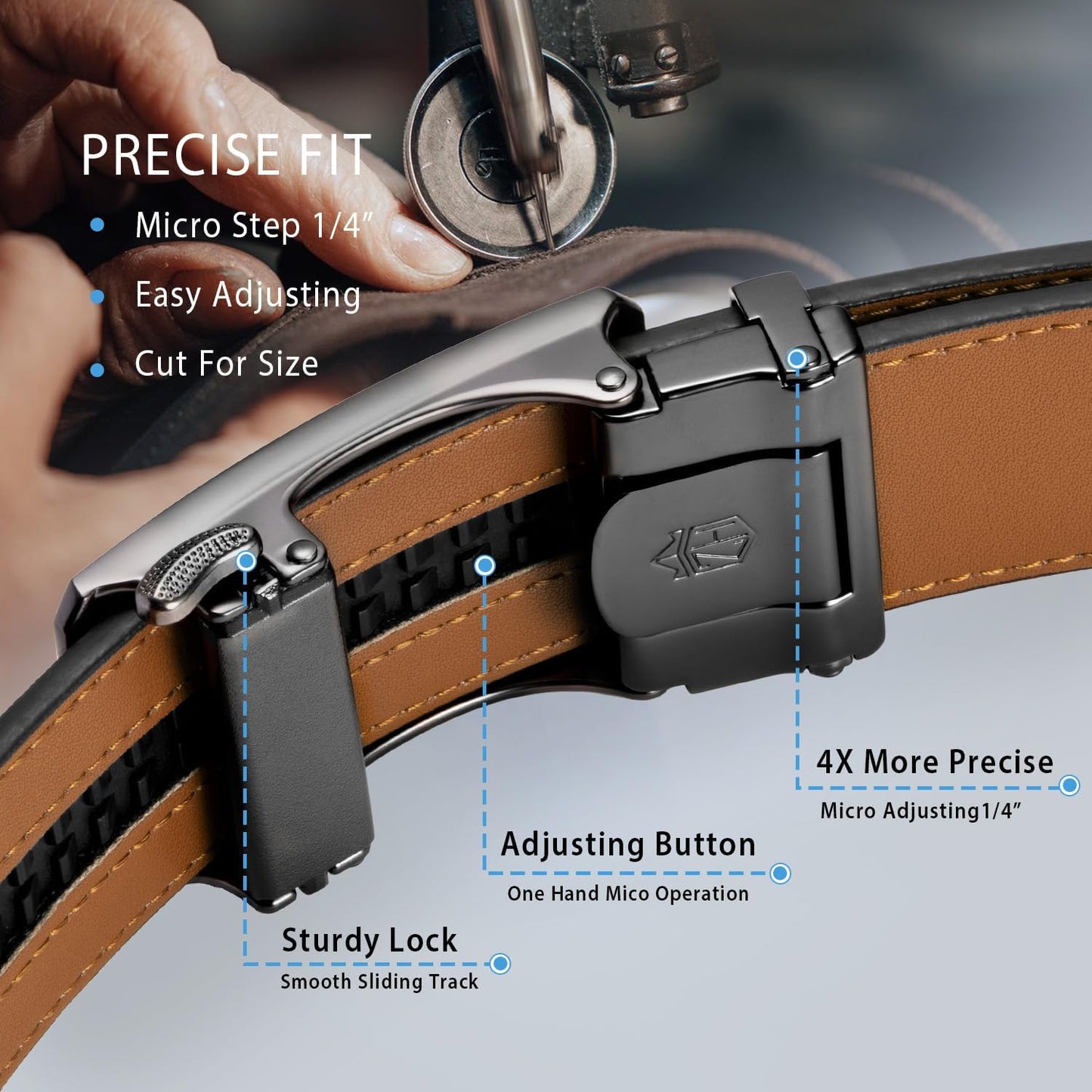 Zitahli Belt Men, Ratchet Belt Dress with 1 3/8" Premium Leather,Slide Belt with Easier Adjustable Automatic Buckle