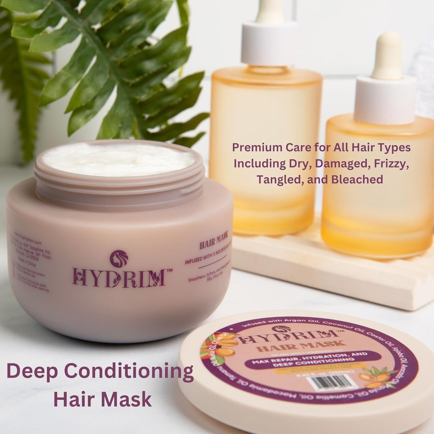 Hydrim™ Botanical Hydrating Hair Mask for Damaged Hair – Max Repair & Deep Hair Conditioner – Hair Moisturizer, Infused with Argan Oil Plus 10 More Nourishing Oils – Fresh Floral Aroma, 8.45 fl oz