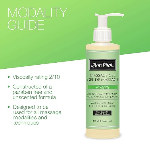 Bon Vital' Naturale Massage Gel with Natural Ingredients for Earth-Friendly Massage, Hypoallergenic Massage Gel for Sensitive Skin, Moisturizer Absorbs Like Lotion, 8 Oz, Label may Vary