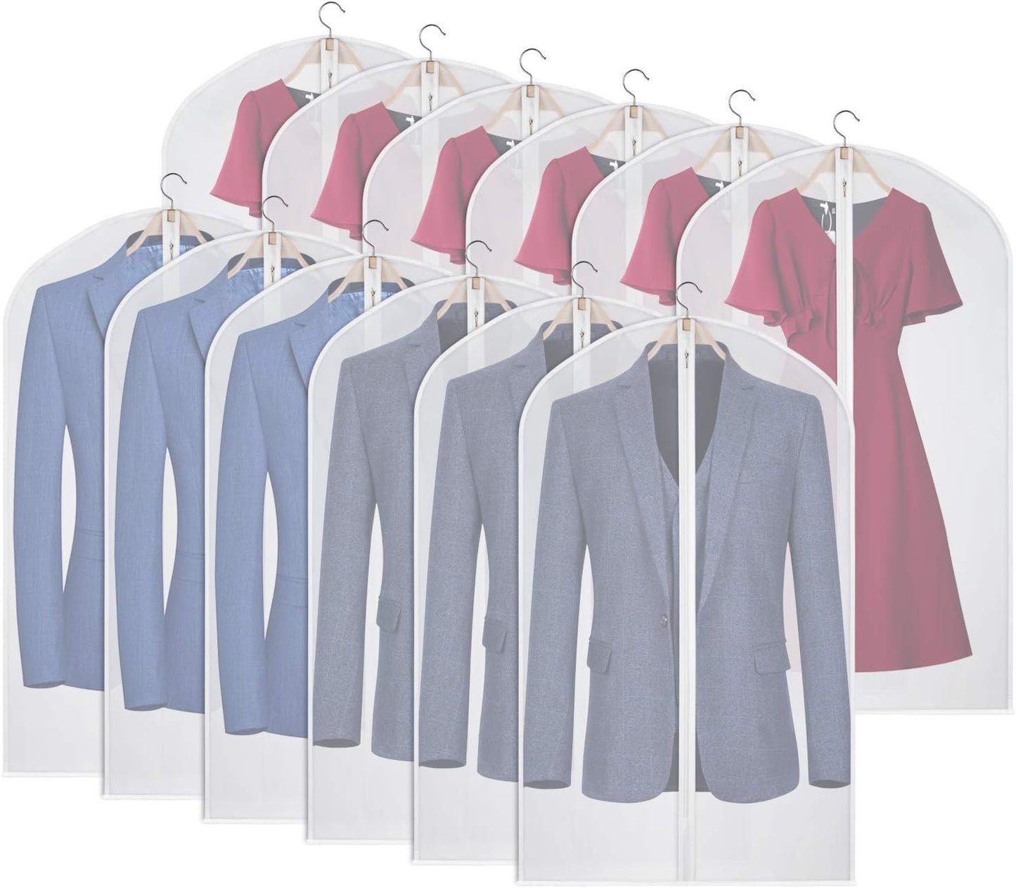 Kntiwiwo Garment Bags Clear Suit Bag for Closet Storage Hanging Clothes Dress Cover Bags (24" x 40"12pcs)