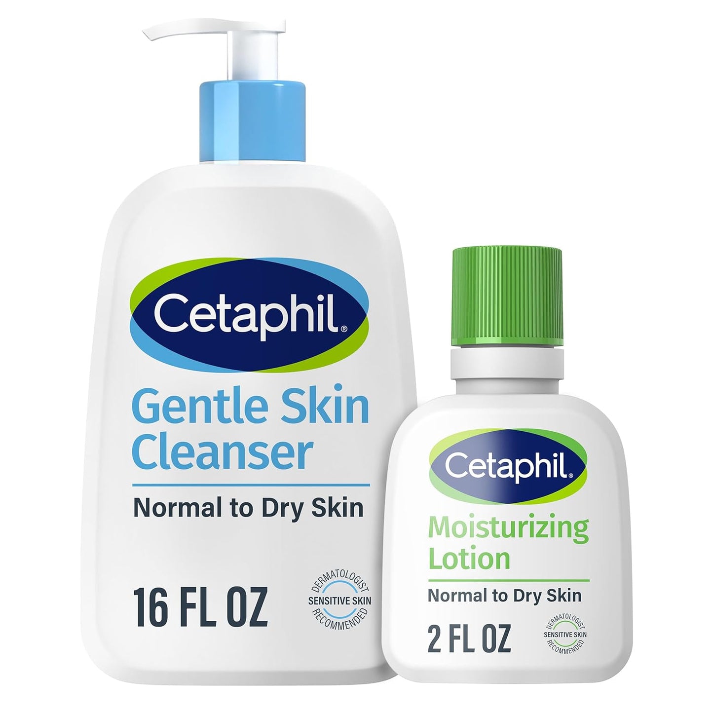 Cetaphil Face Wash, Hydrating Gentle Skin Cleanser for Dry to Normal Sensitive Skin, 16 oz + Travel Size Moisturizing Lotion 2 oz