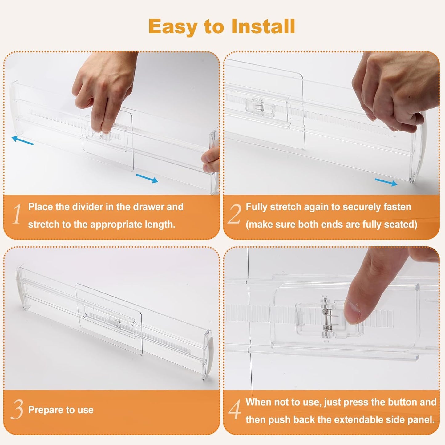 6 Pack Drawer Dividers for Clothes, 4" High 10"-17" Adjustable Drawer Dividers Expandable Dresser Drawer Organizer, Clear Drawer Separators for Clothes, Underwear, Cosmetic, Kitchen Utensils Storage
