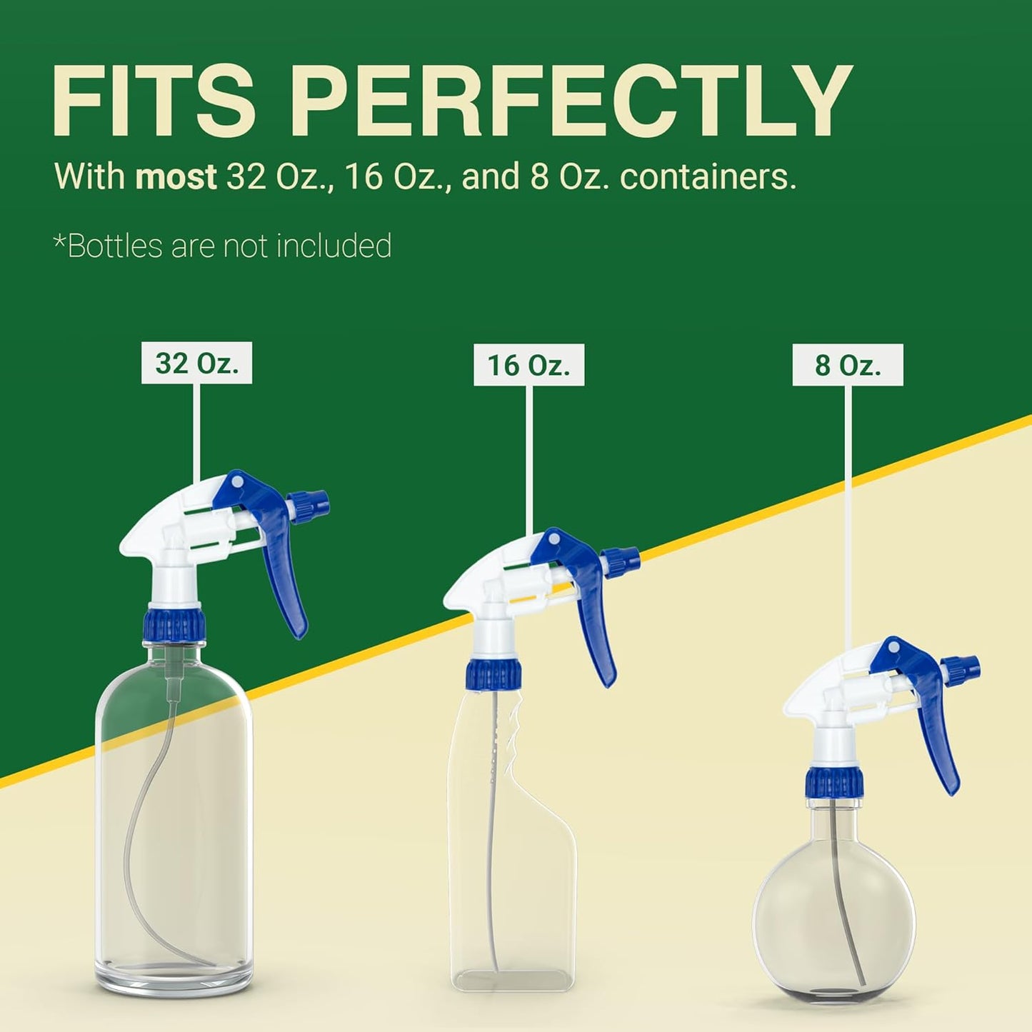 Heluva Green Spray Bottle Nozzle Replacement, Bottle Tops Only - Sprayer Nozzle Triggers for Heavy Duty, Commercial, Home Cleaning Solutions - Fits 8,16,24,32 oz Plastic & Glass Bottles, Blue 3 pack