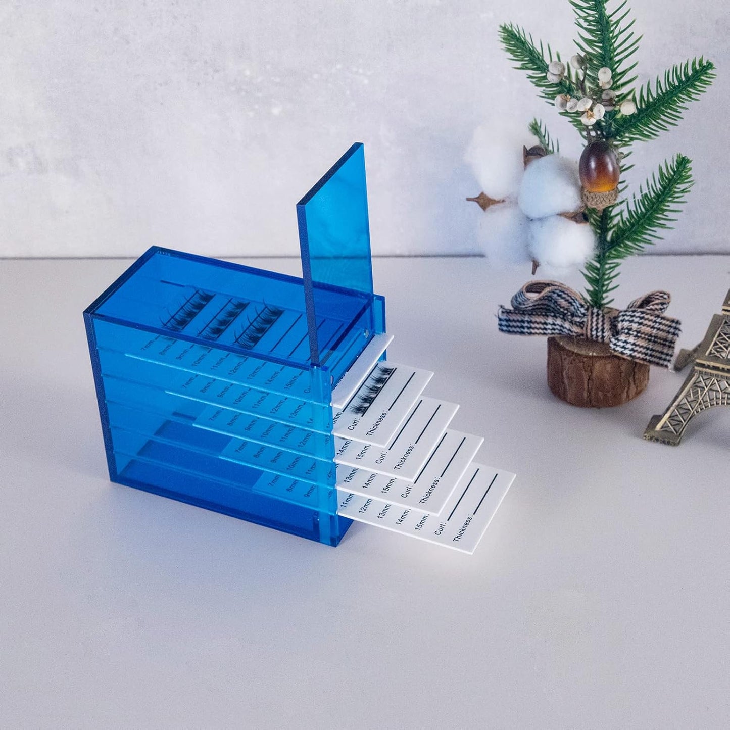 Lash Storage Organizer, Upgrade Design Small 5-Layer Lash Trays for Lash Extensions with magnet cover, Blue Semilucent lash tray Organizer, Eyelash Storage Box