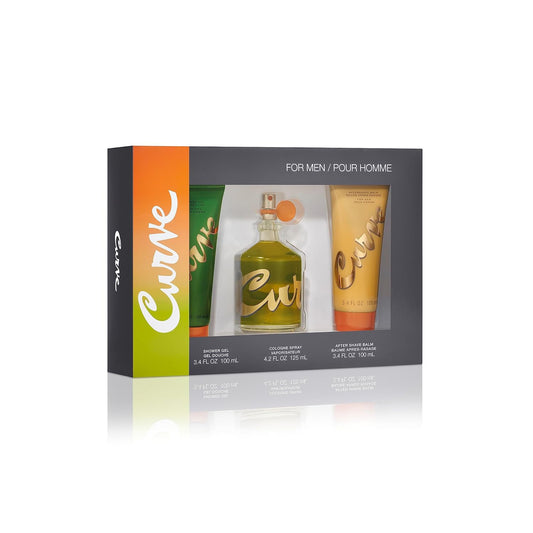 Curve for Men 3 Piece Fragrance Gift Set, Shower Gel, Aftershave Balm & Cologne, Spicy Woody Magnetic Scent for Day or Night, 4.2 fl oz