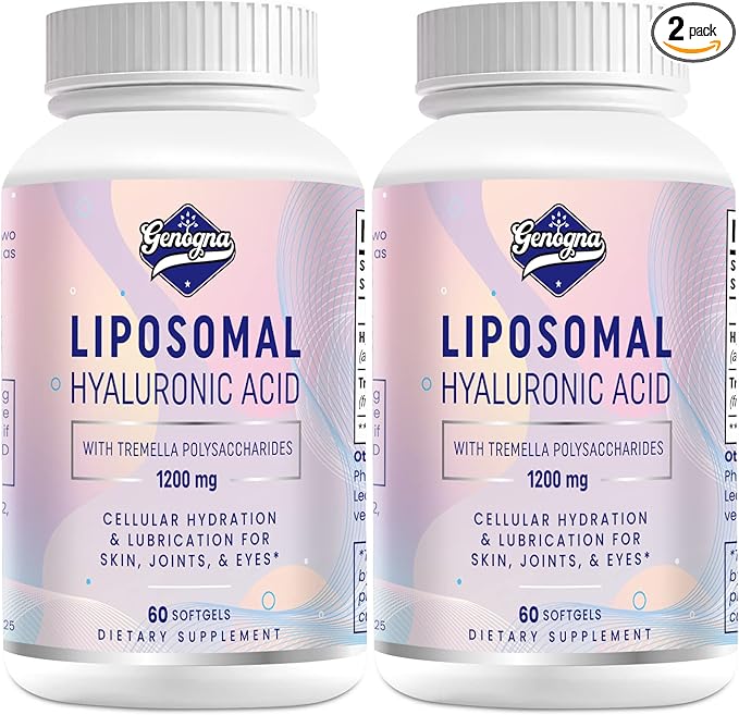 Liposomal Hyaluronic Acid Supplements 1000mg-High Bioavailable Dietary Hyaluronic Acid Capsules-with 200 mg Tremella Polysaccharides for Double Strength Skin Hydration,Joint Lubrication,2 Pack