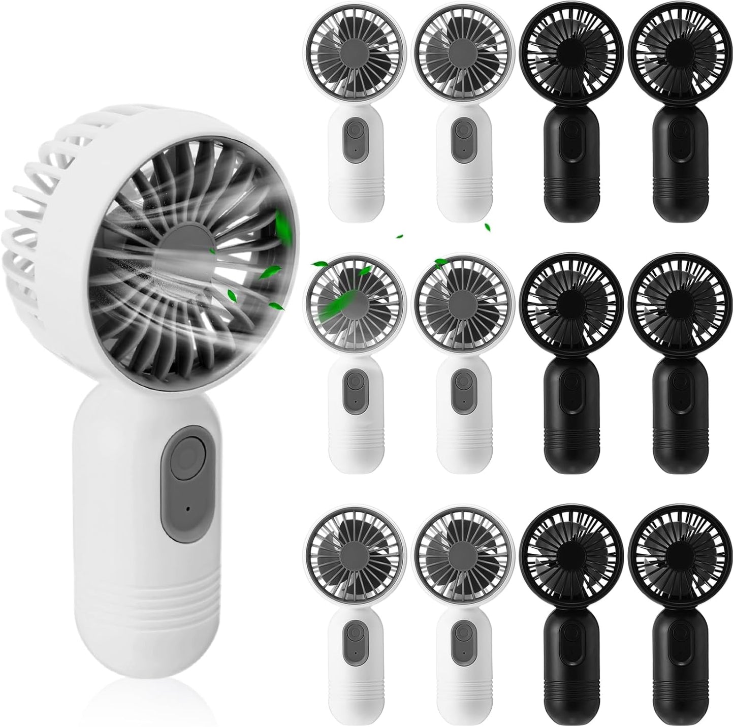 12 Pack Mini Portable Handheld Fan Bulk for Travel 3 Speeds, Rechargeable USB Battery Operated, Small Personal Eyelash Fans for Women Men Indoor Outdoor(Black White,Classic Style)