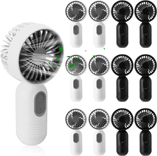 12 Pack Mini Portable Handheld Fan Bulk for Travel 3 Speeds, Rechargeable USB Battery Operated, Small Personal Eyelash Fans for Women Men Indoor Outdoor(Black White,Classic Style)