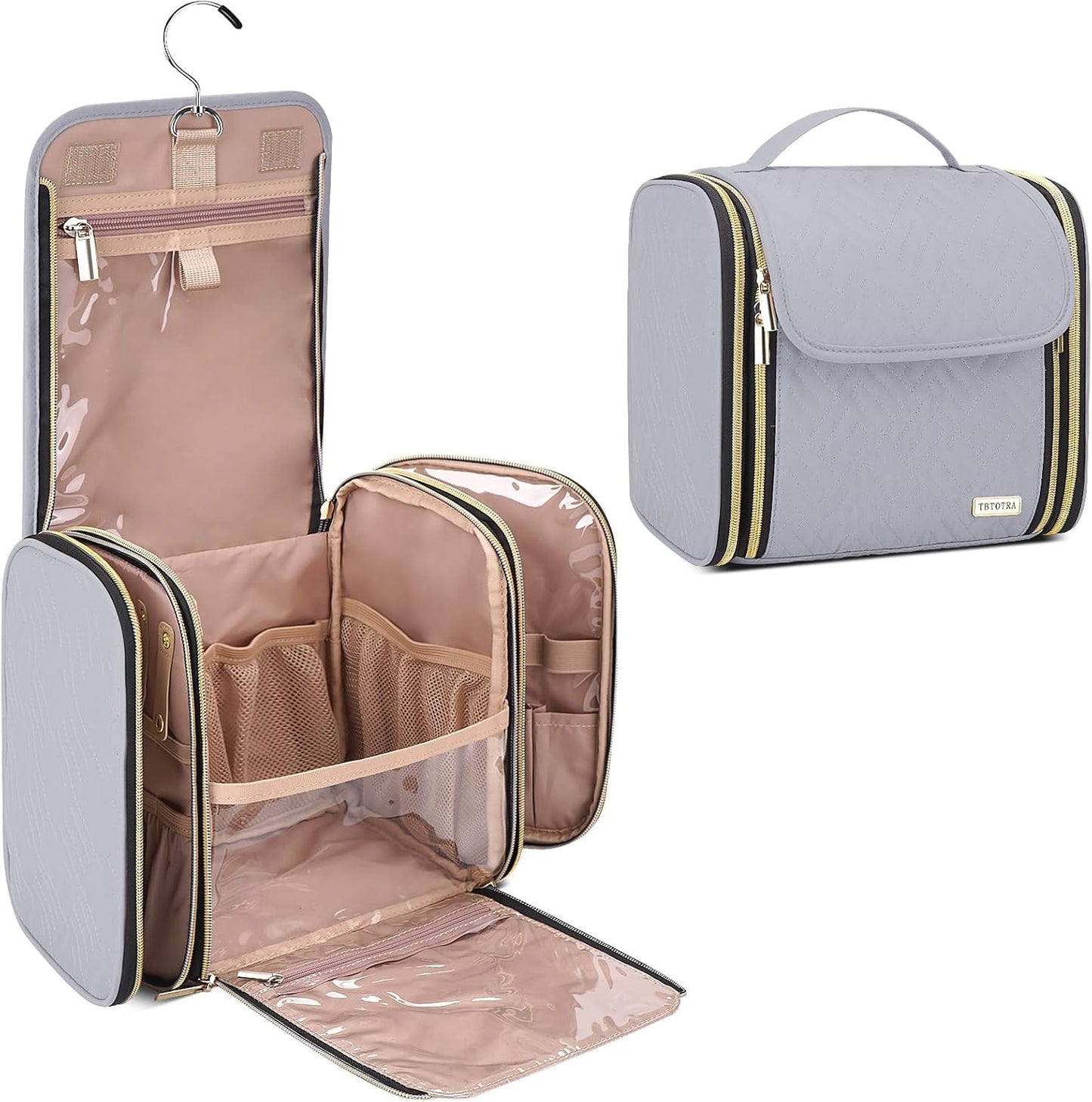 Hanging Toiletry Bag & Makeup Bag for Women with Jewelry Organizer - TSA Approved Large Capacity Travel Cosmetic Organizer, Waterproof Shower Essentials Case with Transparent Pockets