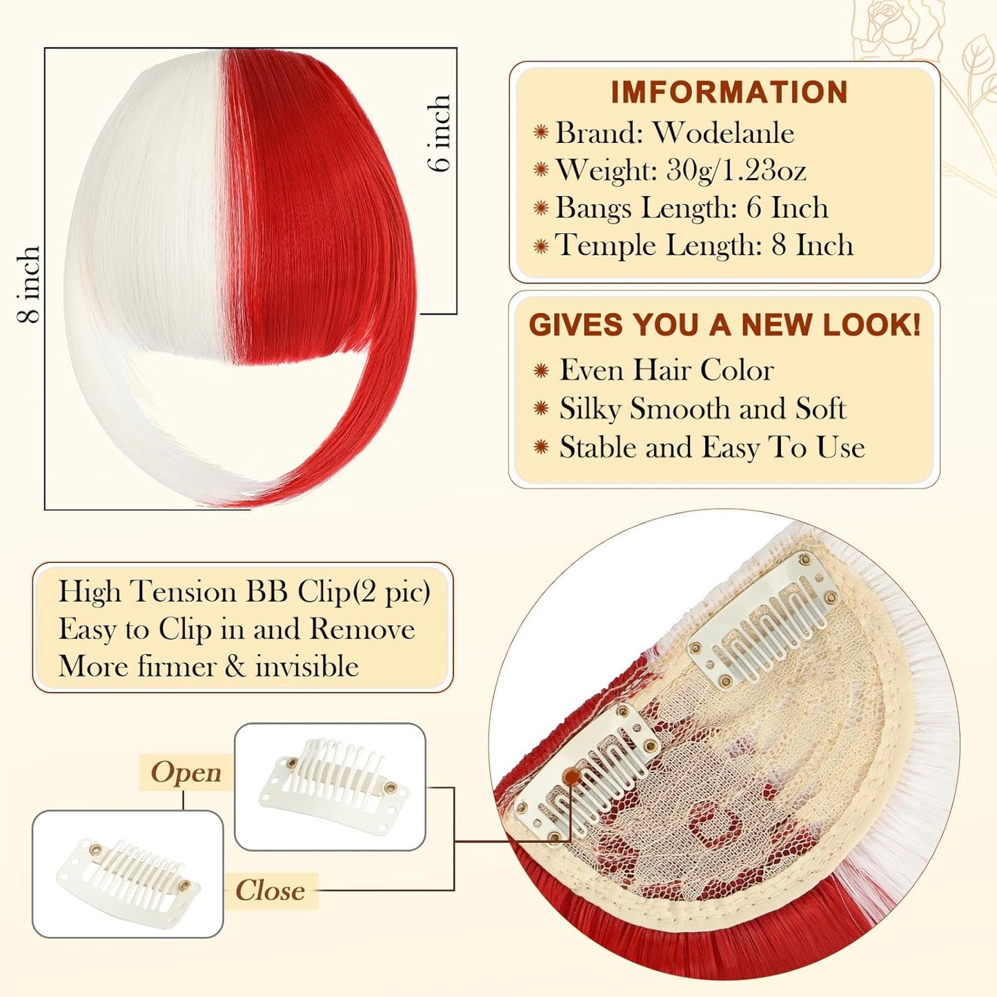 Bangs Hair Clip in Bangs, Fake Bangs Natrual Clip in Hair Extensions, Easy to Use Faux Bangs Clip on Bangs, French Bangs Fringe with Temples Hairpieces Curved Bangs for Cosplay