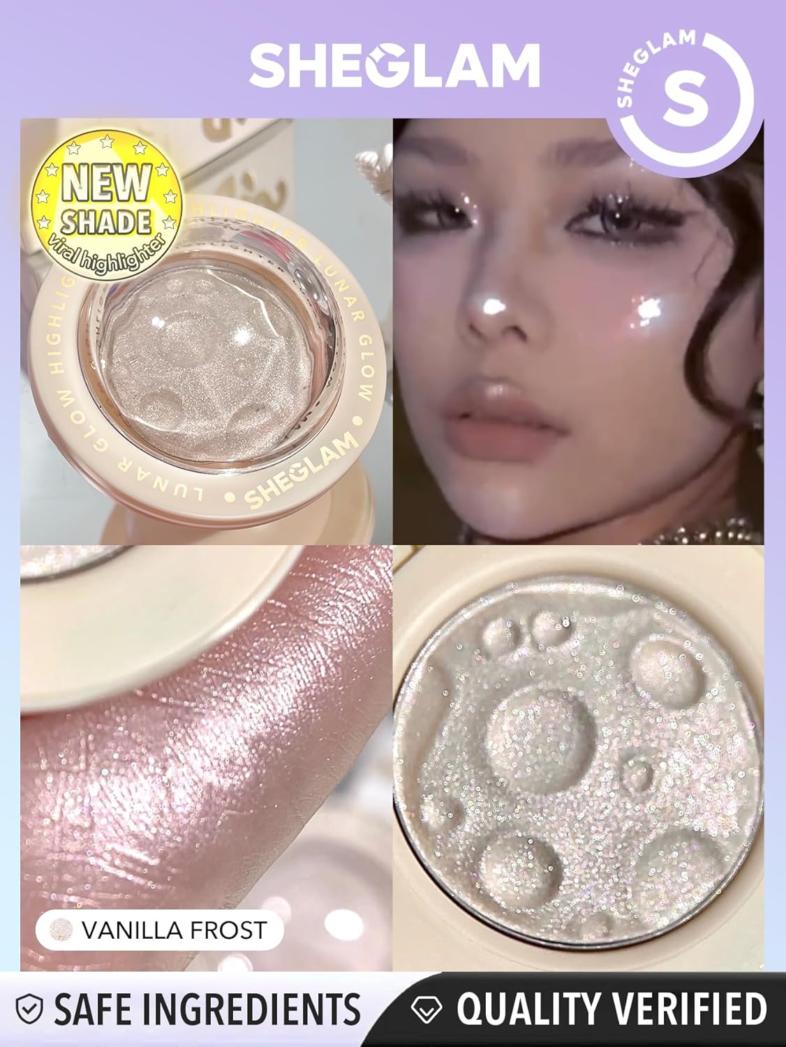 SHEGLAM Lunar Glow Highlighter Face Highlighter Multichrome Glitter Shimmer Highlighter Makeup Eye Face Body Highlighter Illuminator, Silky Creamy Eyeshadow-Vanilla Frost