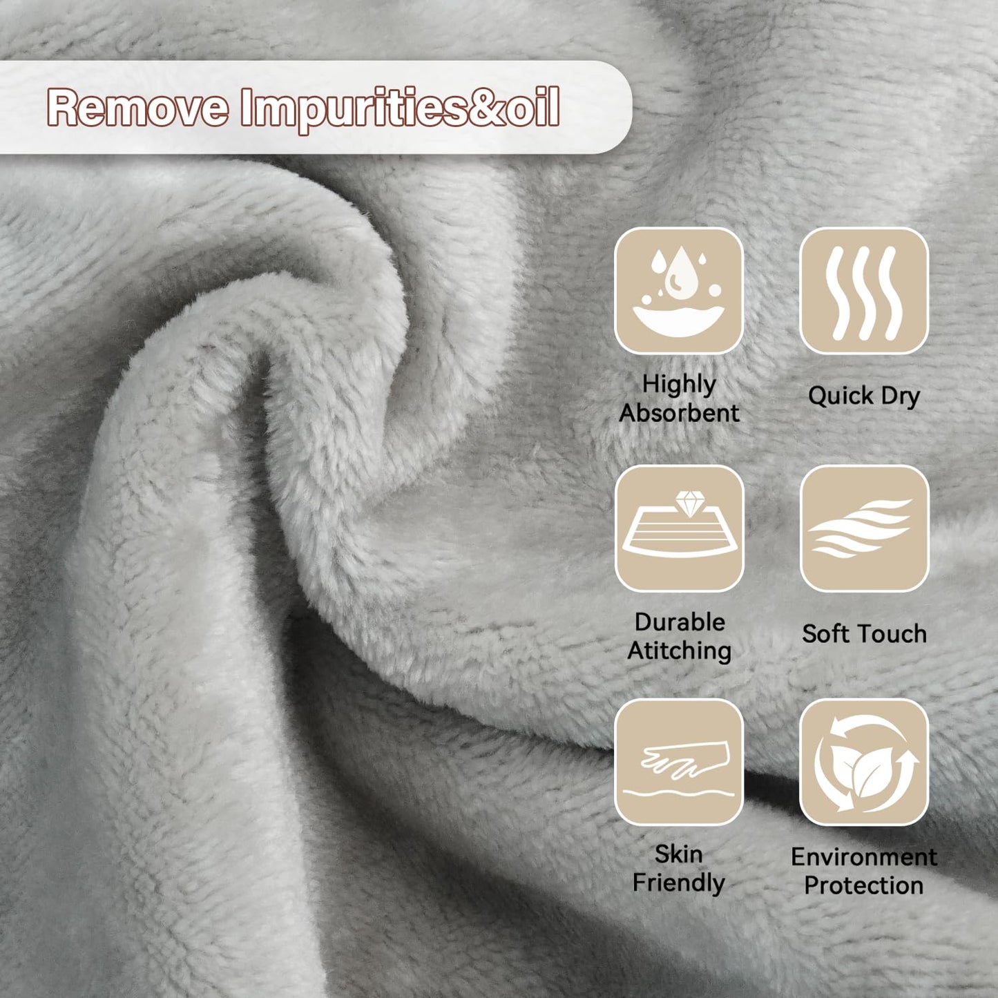 Nugilla Reusable Face Wash Cloths, 8 Pack Soft Microfiber Makeup Remover Towels for Women (Light Grey)