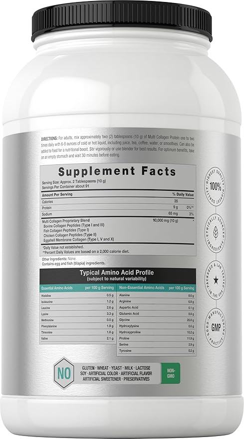 Horbaach Multi Collagen Protein Powder 32 oz | Type I, II, III, V, X | Hydrolyzed Collagen Peptides | Keto & Paleo Friendly | Unflavored & Gluten Free