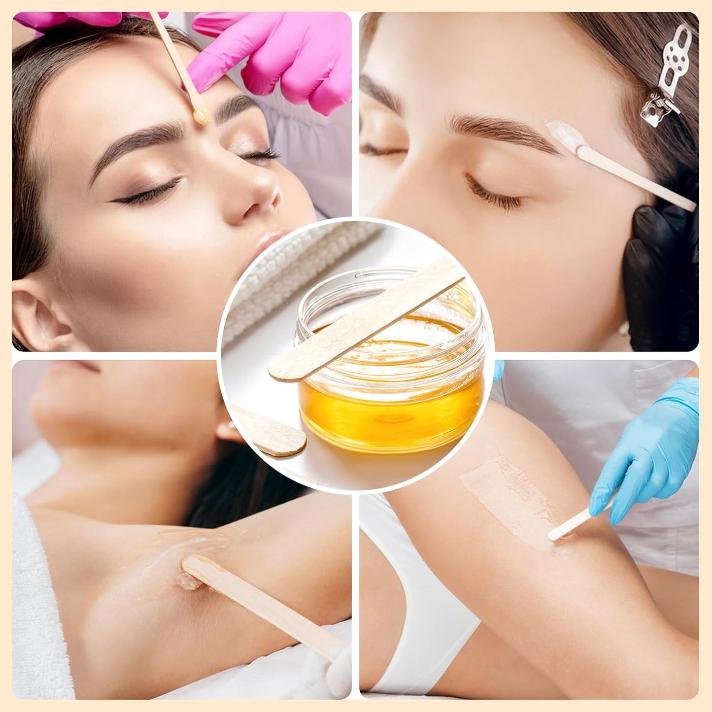 500 Pcs 4 Style Waxing Sticks Assorted Wooden Wax Applicator Stick for Body Legs Face Eyebrows and Small Medium Large Sizes Waxing Spatulas Popsicle Stick for Hair Removal Wood Craft Sticks