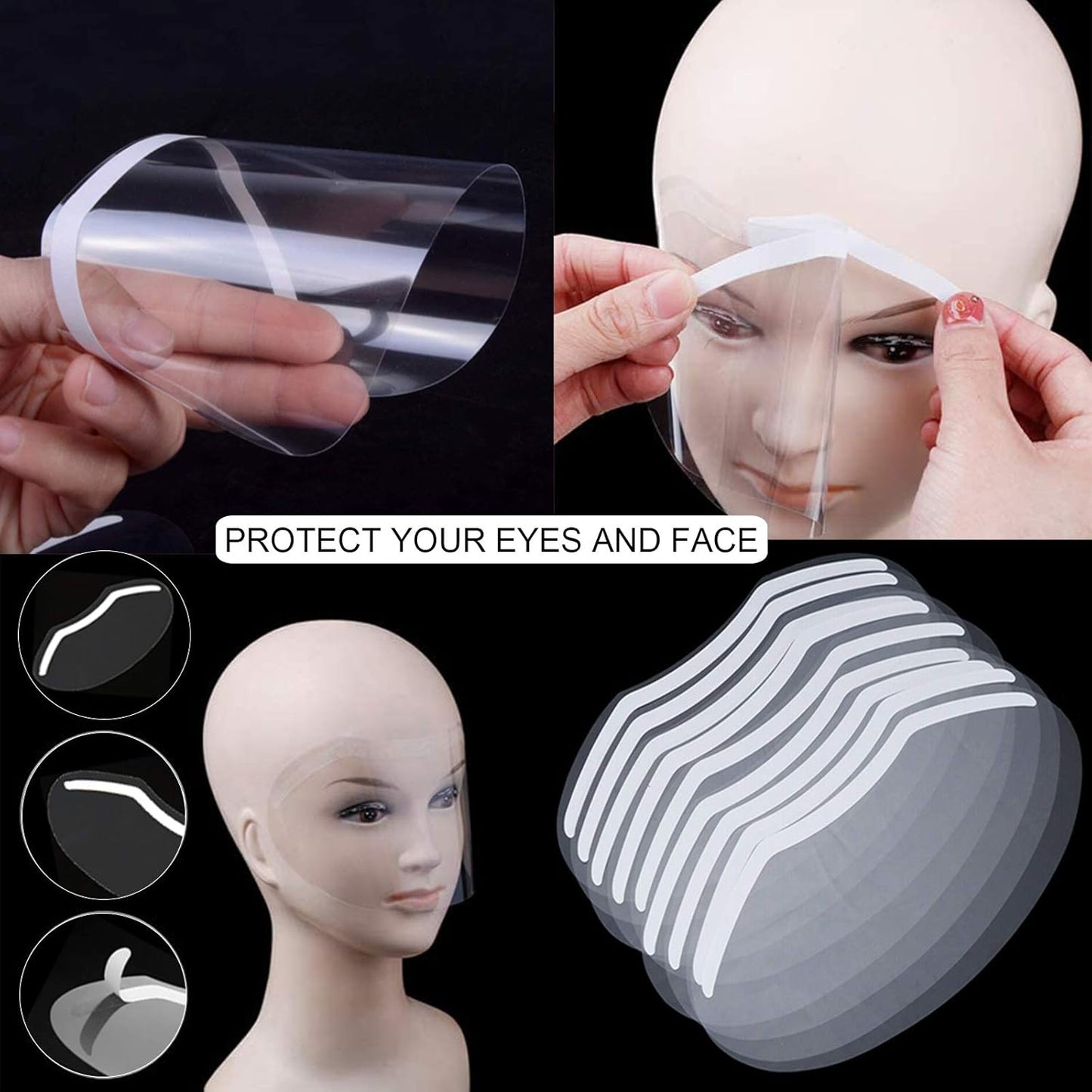 LWBTOSEE Disposable Transparent Haircut Shield for Forehead & Glasses - Waterproof Adhesive, Blocks Falling Hair & Water During Showering/Cutting-50pcs