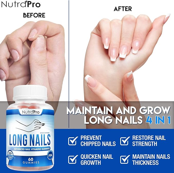 Nail Growth Vitamins for Stronger Nail - No More Chipped Nails.Nail Strengthener And Growth Supplement Gummies – Grow Strong Long Nails With Biotin And Collagen Gummies.