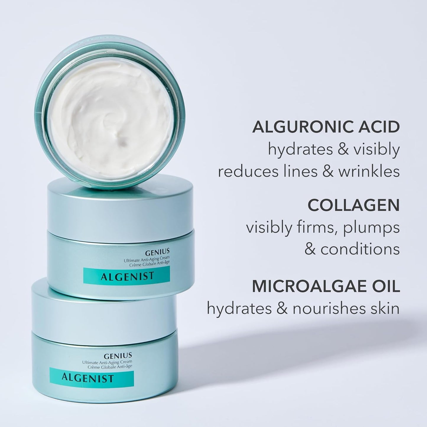 Algenist GENIUS Ultimate Anti-Aging Cream, Travel Size - Vegan Firming & Smoothing Moisturizer with Alguronic Acid & Microalgae Oil - Non-Comedogenic & Hypoallergenic Skincare (0.5 oz)